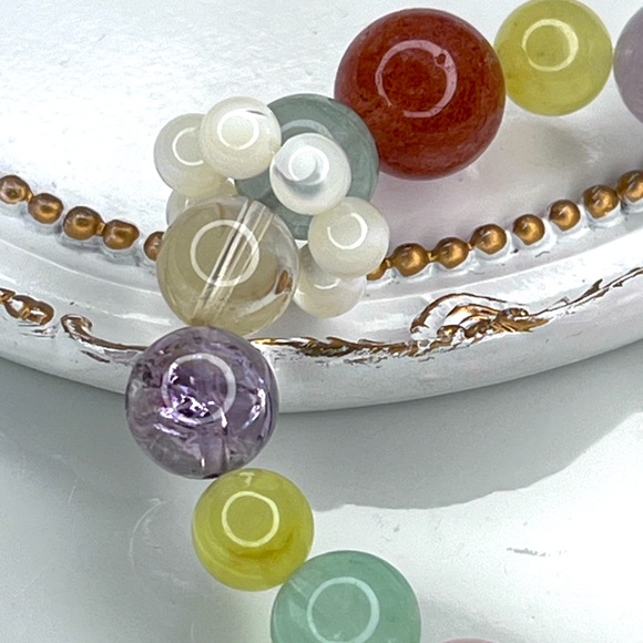 Handmade Multi Gemstones MOP Phantom Quartz 💎 Stretch Bracelet - Picture 4 of 4